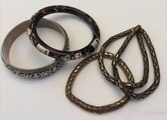 Lot of 4 Vintage Bracelets – Silver – Cloisonné – Stretchy Metal Bracelets