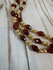 Vintage Cream Color Pearl and Acrylic Amber 3 Strand Chocker Necklace