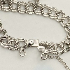 Vintage 70’s Sterling Silver 7″ Variety Charm Bracelet Double Link Safety Chain