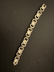 Vintage 7.5” Silver Tone Marcasite And Black Stone Art Deco Bracelet Unsigned