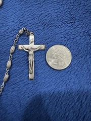 Sterling Silver 925 Fluted Rosary Bead Necklace, 32in Long, 26g