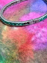 Antique 1920s Art Deco Sterling Silver & Green Channel Set Paste Bangle Bracelet