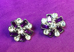 AAA 1980s Purple & Clear Faceted Rhinestone Statement Pierced Earrings E49