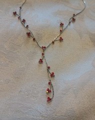Vintage Cookie Lee Elegant 14″ Silver tone Red Rhinestone Branched 2″ Lariat