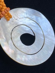 Vintage Orange Bead Necklace Mother Of Pearl Shell Spiral Pendant Tribal