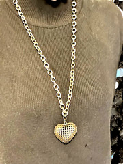 Vintage Gold Tone Caged Hollow Heart Pendant Necklace, 29.5″