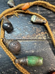 Vintage Himalayan Tribal Amulet Necklace, Boho Shell & Stone Charm, 32″