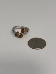 Vintage 925 Sterling Silver Baltic Amber Bypass Ring, Size 9