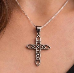 Sterling Silver Celtic Cross Pendant – Metallic Black Textured Necklace