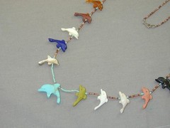 Vintage Native American Carved Gemstone Dolphin Fetish Necklace 29.75”