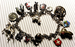 International Travel Sterling Silver Charm Bracelet & 16 Charms, 925-800 Silver