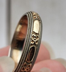 Antique 14K Yellow & White Gold KEEPSAKE 5mm Floral Wedding Band Ring Size 10.75