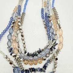 Premier Designs Multilayered Necklace w/ Blue Stones & Glass and Acrylic Beads