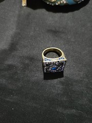 Vintage Gold Tone LAVINTAGE CHINA Blue Teal Rhinestones Square Ring