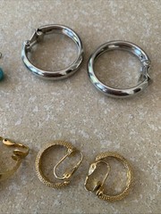 Costume Jewelry Vintage Clip On Earrings Stones Gold & Silver Tone 14 Pairs
