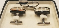 Vintage Japanese Cufflinks & Tie Bar Boxed Set Real pearl & Coral ~estate