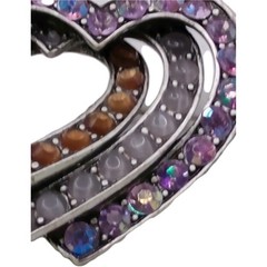 Vintage Liz Claiborne Triple Heart Brooch Amber Grey Purple Rhinestone Pin 2 in