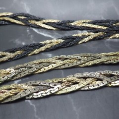 Set of 2 Vintage Flat Braided Necklaces Serpentine Chain Gold/Black/Silver 24″