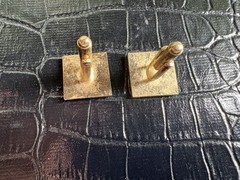 Vintage Cuff Links Men Goldtone Square Textured Clear Rhinestone Accent Toggle