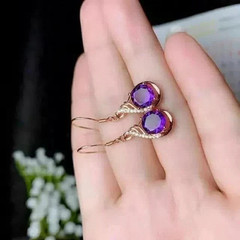 Art Deco Style Lab-Created Amethyst & Diamond Birthday Gift 14k Gold FN Earrings