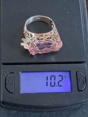 Pink Topaz CZ Statement Ring With Dangling Butterfly Charm 7 Sterling Silver