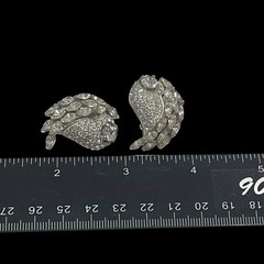 Vtg JOMAZ Earrings Joseph Mazer Clip On Marquis Shaped Rhinestones & Pave Swirls