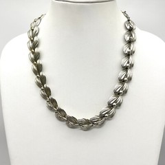 Vintage Tulip Bud Link Necklace Silver Tone Bib Statement 18″