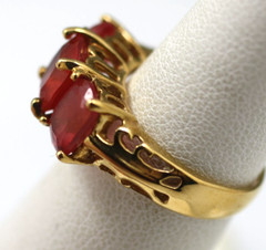 Vintage gold wash over sterling silver 925 reddish pink stones ring UTC sz 5