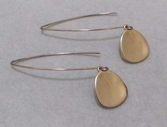 Gold Tone Long Wire Hammered Wide Teardrop Dangle Earrings 2-5/8”