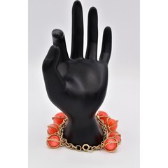 Vintage Ornament Caged Ball Beaded Chain Bracelet Charm Gold Chunky 1970s BinAW