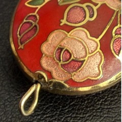 Vintage Cloisonne Enamel Pendant Double Sided Floral Oval Gold Tone Jewelry