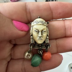 Vintage Selro Selini Goddess Face Silvertone Frame Clip Earrings