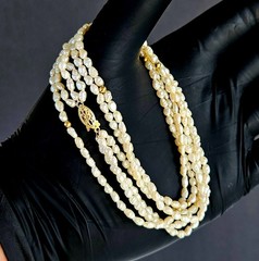 Vintage 14K Gold Three Strand Freshwater Pearl Bead Necklace