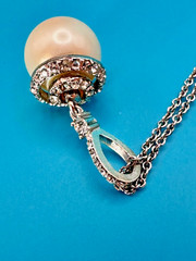 Carolee Necklace Silver Tone Chain Drop Faux Pearl With Rhinestones Signed