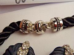 Vintage Twisted Black Cord Push Snap Lock Choker and Clip on Earring Set