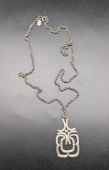 Vintage ROGET Brushed Silver Tone MCM Necklace Pendant 29 in