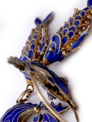 Blue Cloisonne & Vermeil Koi Fish Charm Bracelet and Hoop Earrings: China Export