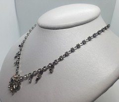 Vtg Glamour Jewels By Lustern Rhodium Plated And Rhinestone Necklace Set In Box