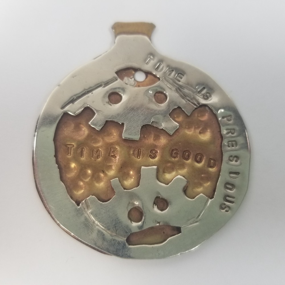 VINTAGE Metal Brutalist “Time is Good/Precious” Pendant Charm