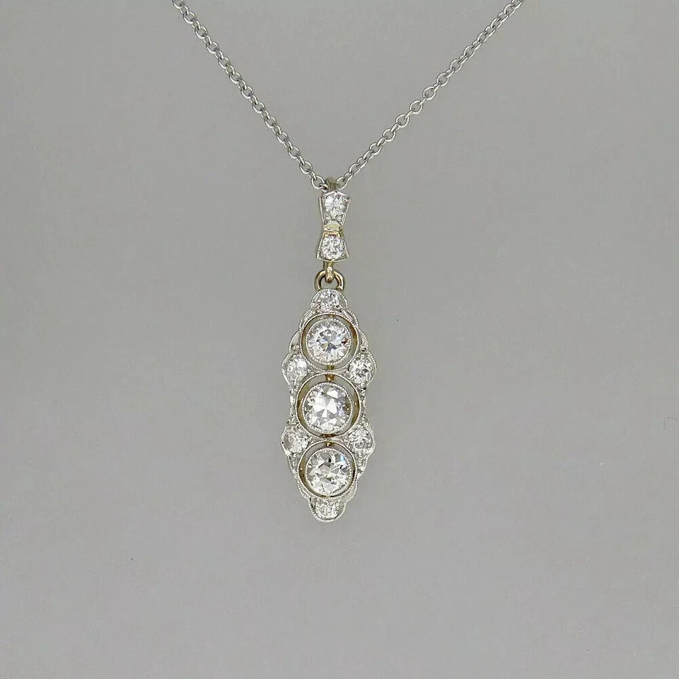 2Ct Art Deco Style Round Lab Created Diamond Engagement Gift 14k Gold FN Pendant