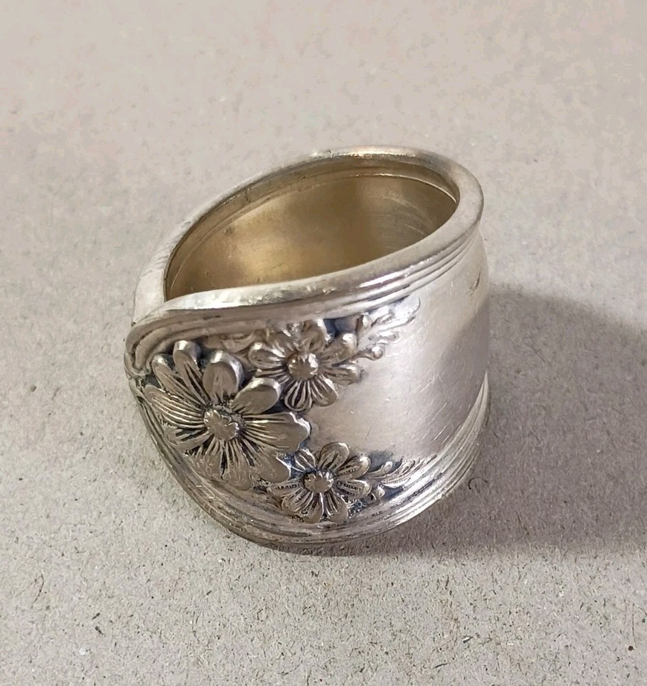 Vintage 1910 Daisy New Daisy Flower Silver Spoon Ring Size 8 International Silve