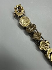 Vintage Signed Goldette NY Multiple Gemstones Safety Chain Slide Charm Bracelet