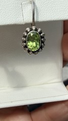 VTG FAS 925 Silver Earrings W/ Faceted Oval Cut Peridot Gemstone & Beaded Edge
