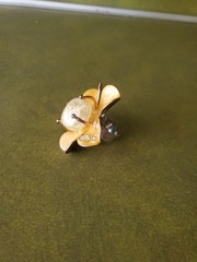 Goldtone Yellow Enamel Quartz Stone Center Flower Ring ~ Adjustable Size