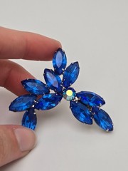 Beautiful Large Silver-Toned Brooch with Brilliant Blue Marquise Rhinestones