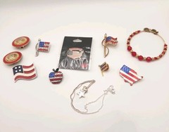 Vtg to Contemporary Patriotic Red White & Blue Jewelry Lot Rhinestones Enamel