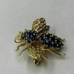 2.30 CT Round Cut Blue Sapphire Bee Brooch Pin & Pendant 14K Yellow Gold Plated