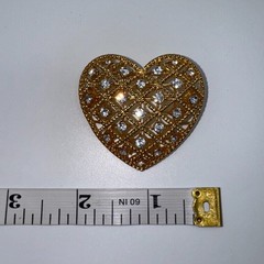 VTG Gold Tone Heart Brooch Pin Clear Rhinestones Filigree Lattice Design Jewelry