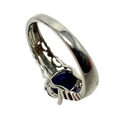 Vintage Silver Tone Blue Oval Glass Solitaire Cocktail Ring 7.25