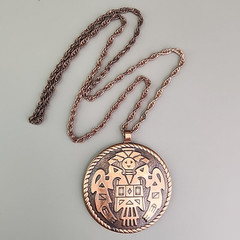 Vintage Copper Bell Kachina Pendant Necklace 29″ Large Round 2 5/8″